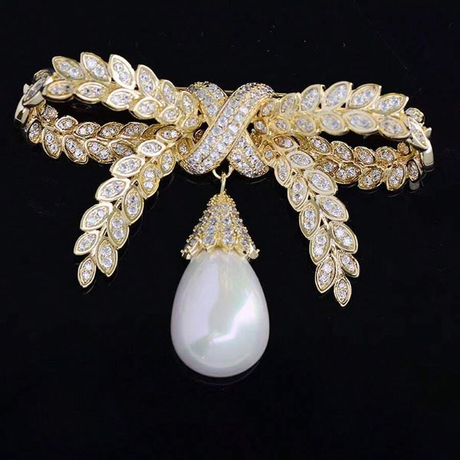 Vintage Waterdrop Bowknot Brooch Pin For Women, Elegant Rhinestone Corsage Jewelry, Perfect For Weddings, Parties, And Formal Events