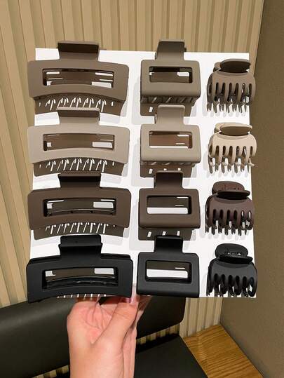 4/12件装女士发夹，黑色咖啡色，时尚复古，可爱简约，多款发爪夹，适合日常多种场合佩戴，如上学、上学等，女士发饰，推荐礼品，优雅发夹，时尚发饰