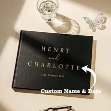 1本个性化黑色横版婚礼宾客签名册，定制婚礼纪念相册，新人签名簿，温馨氛围，秋季装饰