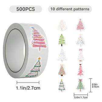 500张圣诞树卷贴纸，圣诞快乐贴纸，可爱贴纸，圣诞礼物节日贴纸，乙烯基防水贴纸，适用于笔记本电脑、手机、汽车、滑板、水瓶、剪贴簿、电脑、日记本等。