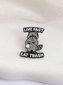 1枚趣味浣熊熊猫珐琅胸针，寓意“活得快，吃得快”，可爱动物胸针翻领徽章，时尚饰品，朋友礼物