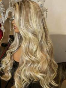 Blonde Ombre With Dark Root Wig Synthetic Natural Water Wave Lace Front Wigs Glueless 13x4 HD Lace Front Wigs Long Body Wave Synthetic Wigs For Women Ready To Wear Natural Looking - Tóc vàng ombre - Xem 3