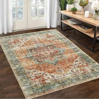 1 pieza Alfombra de área floral vintage bohemia - Alfombra de piso interior para sala de estar, dormitorio, comedor, oficina, jardín - Decoración del hogar de moda, alfombra de sala de estar