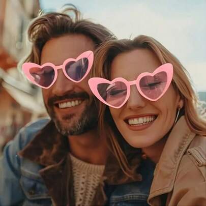 1/12件装粉色心形眼镜，女士适用 - 复古心形眼镜，聚碳酸酯材质，派对眼镜，生日拍照道具，适用于婚礼、生日、女士派对及拍照，婚礼配饰，时尚配饰，毕业照及派对礼品，节日眼镜 | 时尚眼镜 | 休闲时尚眼镜，适用于派对、音乐节、演唱会、海滩派对、角色扮演、单身派对、新年配饰、各种节日配饰