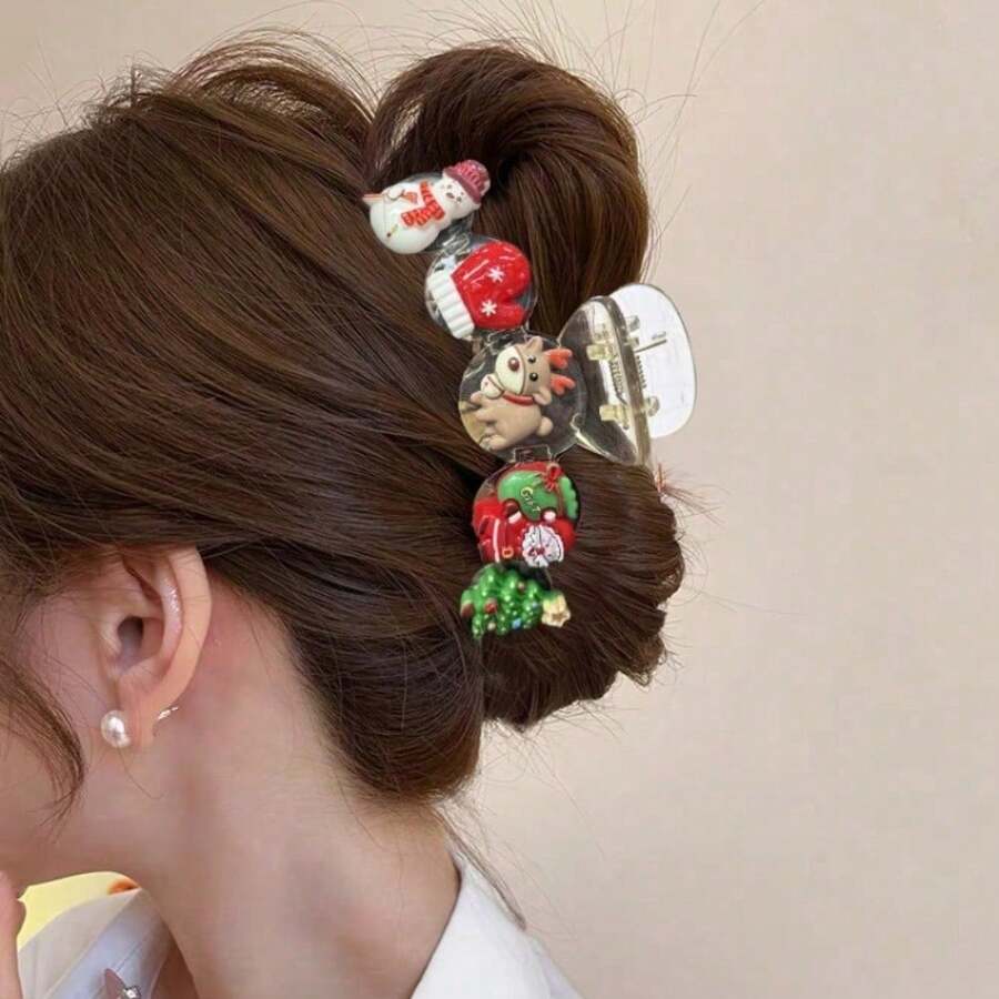 1PC Christmas Snowman Hair Clip For Women Cute Resin Back Clip Design Lightweight Durable Plastic Hair Accessory Festive Holiday Party Hair Claw Gift For Her - Christmas Hair Clip - View 1
