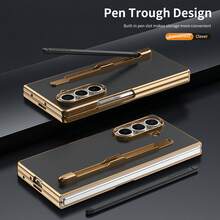 VIETAO Funda de teléfono con diseño chapado y bolígrafo incorporado, compatible con Samsung Galaxy Z Fold 7 6 5 4, funda de teléfono con textura de fibra de carbono - Negro - Ver 6