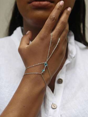 极简几何圆形水晶链指环，奢华日常百搭婚礼首饰