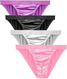 Men's Satin Stretch Support Wide Waistband Satin Briefs Thong G-String 4 Pcs/PackChristmas C8QJ - 0807-2 - Xem 6