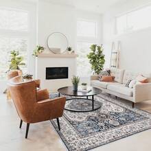 9x12 Area Rugs Living Room - Large Boho Stain-Resistant Rugs With Non-Slip Backing, Vintage Design Bedroom, Beige/Brown, Home Decor Floor - Navy - View 2