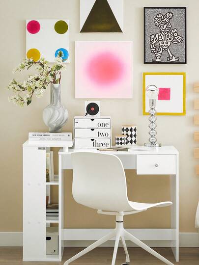 SoBuy FWT35 W, Home Office Tafel Desk, Computer Bureau Workstation Storage Shelves, Wit