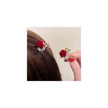 DUJUAN Rose Rhinestone Small Hair Clips - Elegant Rose Flower Diamond Cover Mini Hair Claw Clips Fexquisitess Bangs Claw Clips Red Hair Accessories For Women Thin/Thick Hair Styles (10 Count, 2 Count),RhinestoneRose - RhinestoneRose - Xem 1