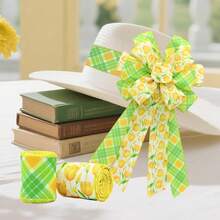 2 Rolls Yellow Tulip Wired Ribbon - 2.5 Inch Wide, 10 Yards Total, Tulip Floral Pattern, Cheerful Summer Floral Ribbon For Wedding Decor, DIY Crafts & Gift Wrapping,Green - GREEN - View 5