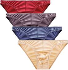 Men's Satin Stretch Support Wide Waistband Satin Briefs Thong G-String 4 Pcs/PackChristmas C8QJ - 款式 2 簡報 - 查看 6