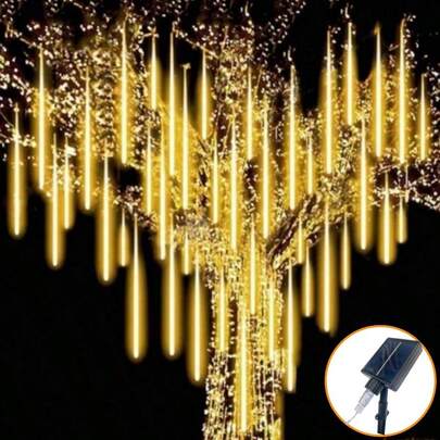 1 Set / 8 Pcs Solar Powered Meteor Shower Lights, LED Curtain Lights, Romantic Meteor Shower, Twinkling Meteor Shower Lights, 4 Colors, Fairy Tale Garden, Suitable For Party Decor, Garden Decor, Yard Decor, Home Decor, Outdoor Decor, Room Decor, Waterproof Fairy Lights, A Decorative Item With A Romantic Ambiance!