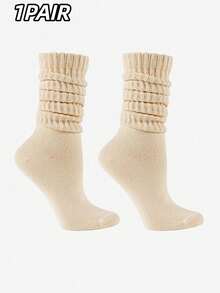 1双女士长筒袜，过膝袜，中筒袜，纯色小腿袜，堆堆袜，简约百搭，四季皆宜，日常穿着舒适保暖。