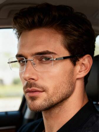 1副时尚优雅的无框透明镜片眼镜，男女通用，无度数，适合日常休闲、通勤、阅读、搭配服装、节日礼物