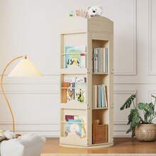 Estantería giratoria, estantería independiente, estantería para libros ilustrados con función de rotación de 360 grados, estantería de almacenamiento para niños y adultos, estantería multifuncional (4 estantes, 142*63*63 cm) - Beis - Ver 7
