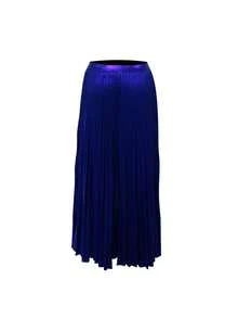 Falda plisada con abertura lateral de unicolor metálico para mujer de talla grande, sexy y con estilo