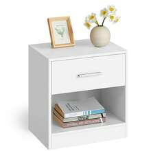VASAGLE Bedside Table With Drawer, Handle, Open Compartment, For Bedroom, Living Room, Classic White - 白色 - 查看 8
