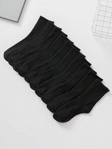10pairs Solid Crew Socks, Fall Socks - Black and White - View 13