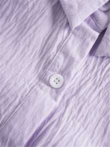 女士纯色衬衫，休闲长袖主教袖衬衫领常规款上衣，日常纽扣门襟春季款 - 紫色 - 查看 6
