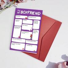 1张DIY情人节卡片，送给男朋友，浪漫爱情留言卡，情侣趣味情人节纪念品，附赠红色信封，节日贺卡，送给女朋友、男朋友、丈夫、妻子 - 彩色 - 查看 2
