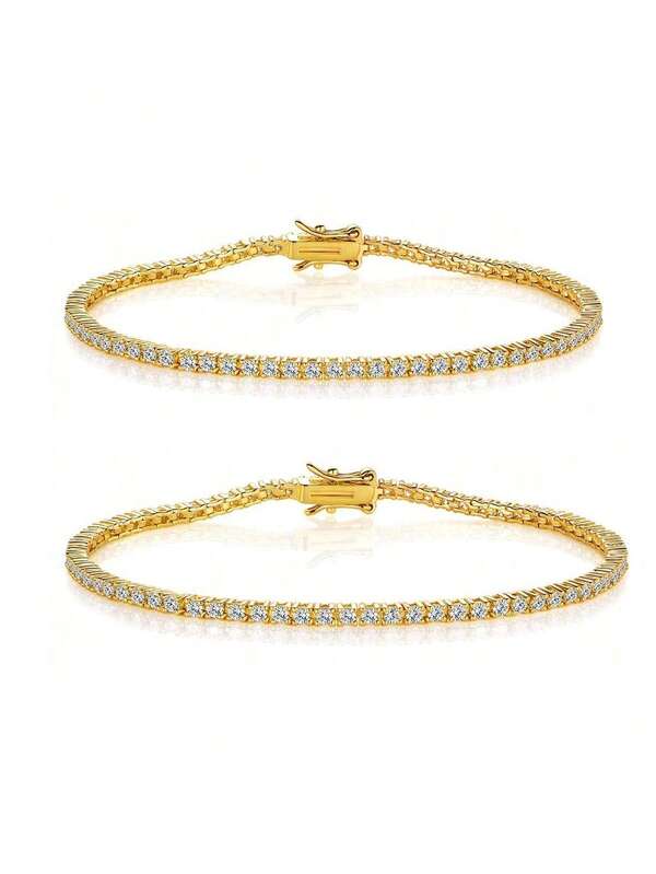 MDFUN 2 st 2,0 mm tennisarmband, 18K guldpläterat 2 mm kubisk zirkonia klassiskt tennisarmband