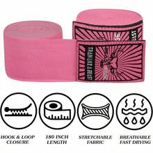 BEAST RAGE Vendas de boxeo para hombre, protección para MMA, soporte para guantes interiores, entrenamiento de artes marciales, Muay Thai, debajo de los mitones, vendas elásticas de 4,5 metros - Rosa - Ver 11