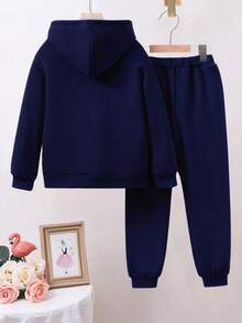 Toddler Letter Print Warm Hoodie And Sweatpants Set - Royal Blue - View 2