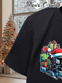 [ Christmas T-Shirt]  The Mandalorian & Grogu Christmas T-Shirt For Men |   Mandalorian Armor & Grogu Graphic With Logo, Breathable Round Neck Short Sleeve, Casual & Party Outfit, Birthday/Christmas Gift For Fans, Themed Events & Casual Attire - Noir - Voir 5
