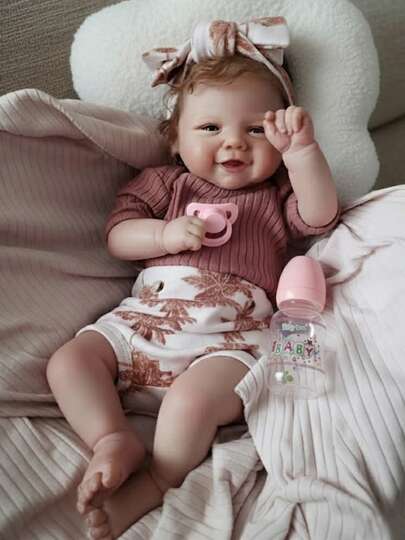 Muñecas Reborn Vivienne Bebê de 18 pulgadas, muñecas de bebé recién nacido hechas a mano con sonrisa pintada, Body de tela suave y cabello implantado, juguetes de muñecas realistas