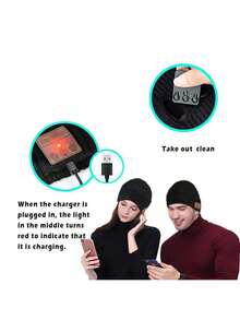 Wireless Music Hat  Cap Beanie Headphones Hat Women Winter Keep Warm Hats Cap Music Beanie With Headphones Built-In Stereo Speakers Mic For Outdoors Sports Running Skiing Christmas Gift For Woman Man Teenagers Her Him Wife & Husband Son Daughter Father Mother - 黑色 - 查看 8