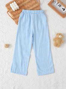 idolCat Toddler Boys' Casual Striped Pants With Teddy Bear Patch, Elastic Waistband, Suitable For Autumn Daily Wear - Baby Blue - View 2