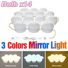 CanLing 女士LED化妆镜灯3色无级调光梳妆台灯USB 5V卧室梳妆台浴室镜柜美容补光灯女士夜妆灯泡触摸开关可调亮度旋转收缩线2/6/10/14灯泡白色