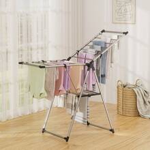 LOAKEKEL Foldable Clothes Drying Rack, Space-Saving And Free-Standing Clothes Horse,  Sturdy Metal Structure Airer With 2 Height-Adjustable Gullwings, Indoor And Outdoor Use, 80lb. Capacity - Svart - Visa 1