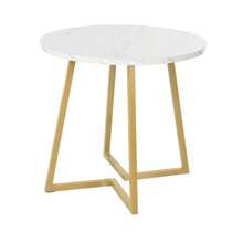 Round Dining Table (1 Piece), Kitchen Table, Unique Metal Frame, Dining Table With Modern Marble Pattern, Suitable For Dining Room, Living Room, White/Black - White2 - View 7
