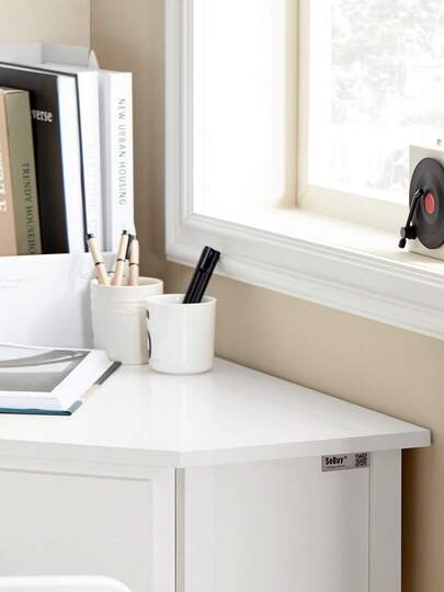 SoBuy FWT31 W, Wit Corner Desk, Triangle Tafel Bureau Drawer, Home Office Computer Workstation view 10