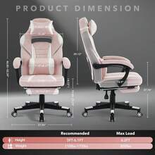 Silla de videojuegos, silla de juegos con soporte lumbar de masaje y reposapiés Silla de videojuegos ergonómica grande y alta ajustable en altura con asiento giratorio y reposacabezas para oficina en casa - Rosa - Ver 2