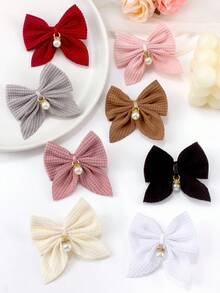 8 件秋冬多色面料格子蝴蝶结珍珠吊坠燕尾发夹，可爱女孩学院风发饰，适合日常佩戴和派对