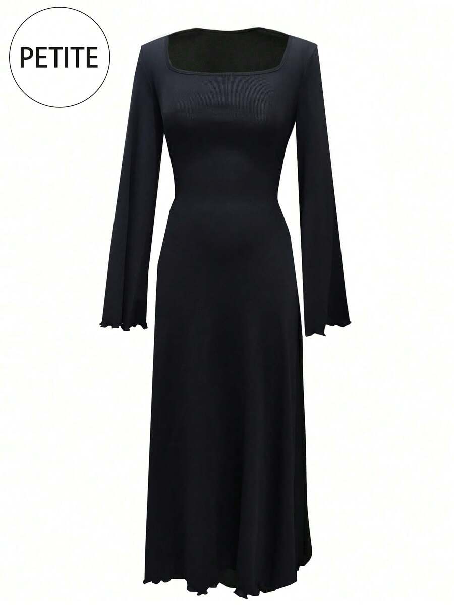 Women Casual Round Neck Bodycon Long Flare Sleeves Back Tie Elegant Daily Street Fall Winter Long Dress - Black - View 1