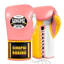GINGPAI Adult Unisex Boxing Gloves For Martial Arts, Muay Thai, Kickboxing, Genuine Leather With Lace-Up Closure - Multicolor - View 14