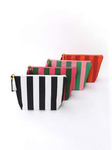 Custom Embroidered Striped Makeup Bag, Color Block Cosmetic Pouch, Travel Toiletry Bag, Lightweight Portable Organizer For Daily Use, Coin Purse - Multicolor - View 7