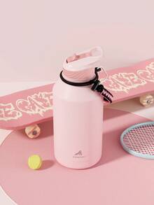 64盎司/1.9升半加仑保温水瓶，带吸管盖 - 加厚不锈钢真空保温水壶，大容量运动水瓶，带提手/肩带，防漏双层壁设计，保温/保冷，是健身、徒步、旅行和上学的理想之选 - 粉色 - 查看 2