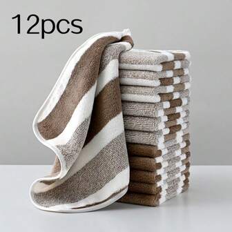 Juego de 12 toallas de mano de terciopelo coral a rayas ultra suaves (30 x 30 cm), de secado rápido y suaves al tacto, perfectas para cocinas y baños. También adecuadas como toallas de playa, toallas de papel, toallas de mano, toallas de baño, toallas de cocina, juegos de toallas de baño, decoraciones navideñas y regalos de Navidad.