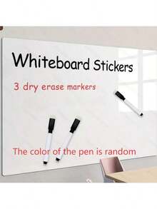 1 Roll - White Dry Erase Wall Sticker, Static Cling, Easy To Remove Without Damaging Walls, Suitable For Office & Home, Comes With 3 Whiteboard Markers - White - View 12