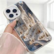 Cubierta de telefono con diseño de castillo nevado blanco y azul para iPhone 14 Pro Max funda protectora con impresion de arquitectura fantastica ideal para uso diario en cafeterias y salas de estar - Negro - Ver 5