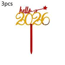 1个/3个新年快乐 Hello 2026 亚克力蛋糕装饰插牌，适用于圣诞节新年派对DIY蛋糕装饰用品 - 彩色 - 查看 14