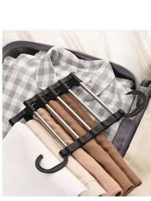 High-Quality, Practical, Multi-Layered, Multifunctional, And Discreet Folding Trouser Hanger, Ideal For Wardrobes. - Black - View 2