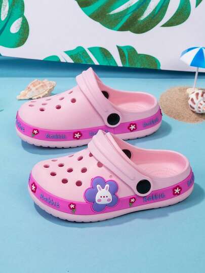 1 Pair Kids Casual Breathable EVA Soft Material Anti-Slip Wear-Resistant Protective Sandals, Cute Rabbit Design Round Toe Beach/Garden Shoes For Girls, Summer