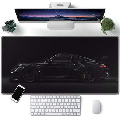 1 Stück 911 GT3 RS Mauspad: Aggressiver schwarz-weißer Auto Schreibtischunterlage Gaming Office Mauspad Schreibtischzubehör Computer Zubehör Matte mit rutschfester Basis und umsäumtem Rand Tastatur Mauspad Computer Schreibtischunterlage für Gaming und Büro